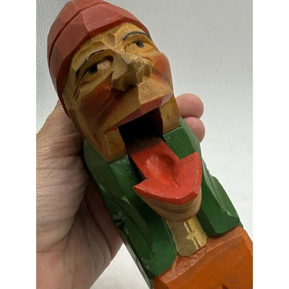 Hand Carved Rustic Red Hat Fisherman Nutcracker Nearly 9
